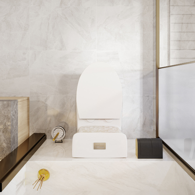 Τα WC λουτρών γύρω από την υγειονομική τουαλέτα εμπορευμάτων κυλούν το κεραμικό χρυσό χρώμα