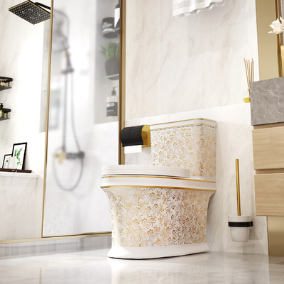 Τα WC λουτρών γύρω από την υγειονομική τουαλέτα εμπορευμάτων κυλούν το κεραμικό χρυσό χρώμα
