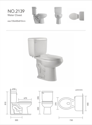 Κεραμικές τουαλέτες 730*410*810mm δύο κομματιών αποχωρητηρίων κύπελλο καθισμάτων