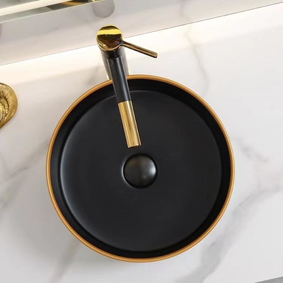 Countertop κεραμικό στρογγυλό κεραμικό λαμπρό μαύρο χρώμα μεταλλινών λεκανών πλυσίματος
