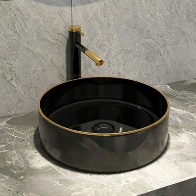 Countertop κεραμικό στρογγυλό κεραμικό λαμπρό μαύρο χρώμα μεταλλινών λεκανών πλυσίματος