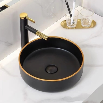 Countertop κεραμικό στρογγυλό κεραμικό λαμπρό μαύρο χρώμα μεταλλινών λεκανών πλυσίματος
